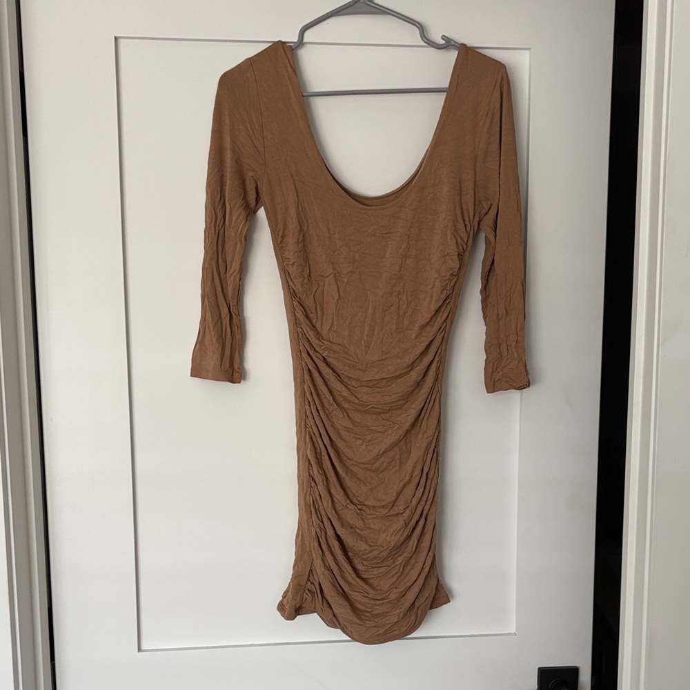 Forever 21 Brown Long Sleeve Ruched Dress